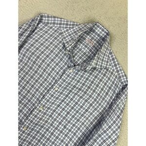 ISAIA Napoli Shirt Mens Large Blue White Plaid Button Front Long Sleeve Dress